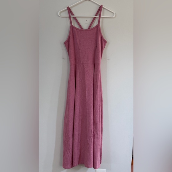 PACT Women’s Medium Fit & Flare Midi Dress Organic Cotton Pink Pockets Racerback - Picture 3 of 11